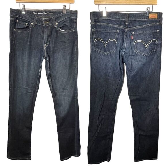 Levi's Womens Juniors Straight Leg Jeans SIZE 11 LONG Dark Wash Cotton Stretch - Picture 1 of 10